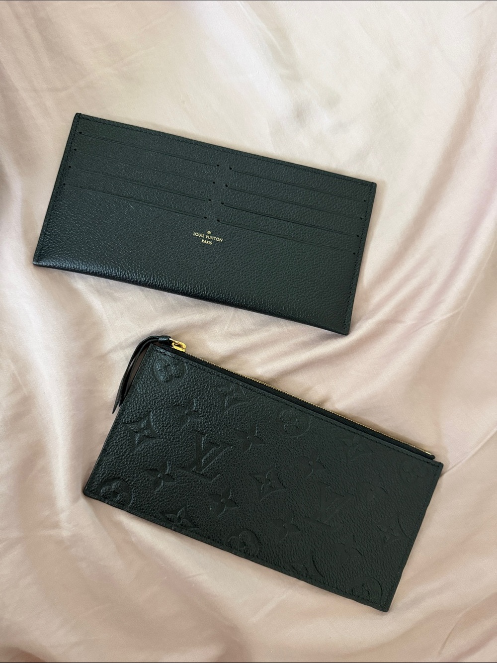 Louis Vuitton Black Embossed Leather Card Holder and Zip Pouch Set